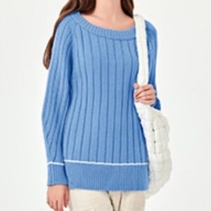 Blue Oversized Ribbed Knit Sweater.New
